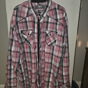 BKE Men's Pink and Black Plaid Button Down Shirt